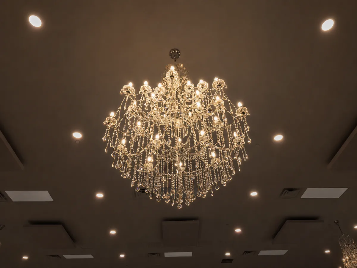 Tiered crystal chandelier in the main hall