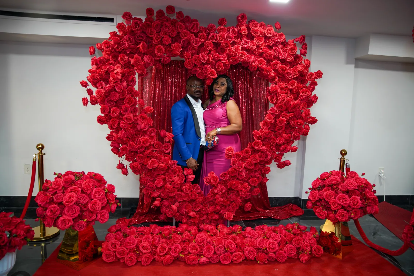A red rose heart installation staged in the hall
